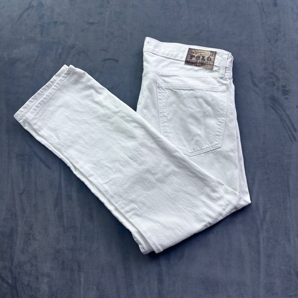 Polo Ralph Lauren White Denim Jeans Mens 36x32 Straight Leg Cotton Preppy